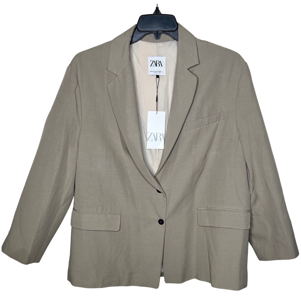 Zara Women Taupe‎ Beige Two Button Notched Lapel Blazer Jacket 2010/882/832 M-L